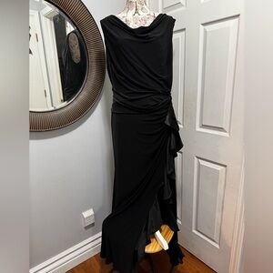 Betsy & Adam Black Draped Cowl Neck Maxi Dress
